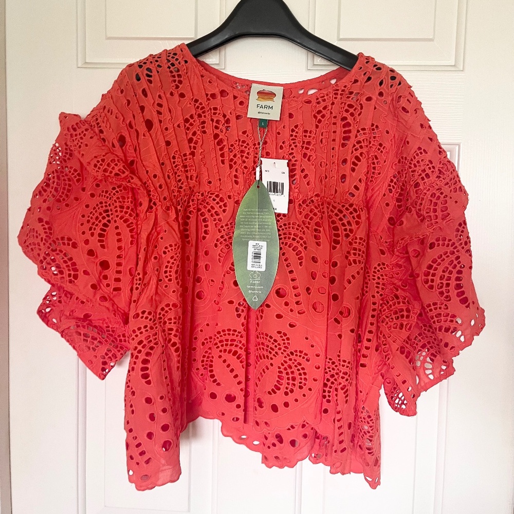 New Palm tree eyelet top